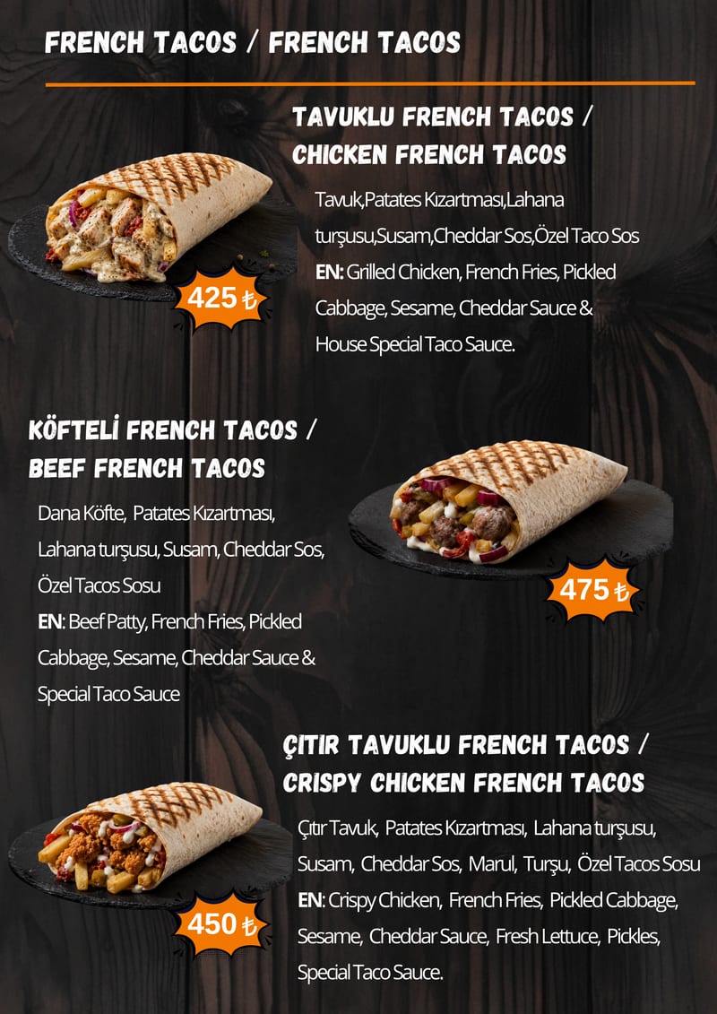 Street Munch French tacos menüsü