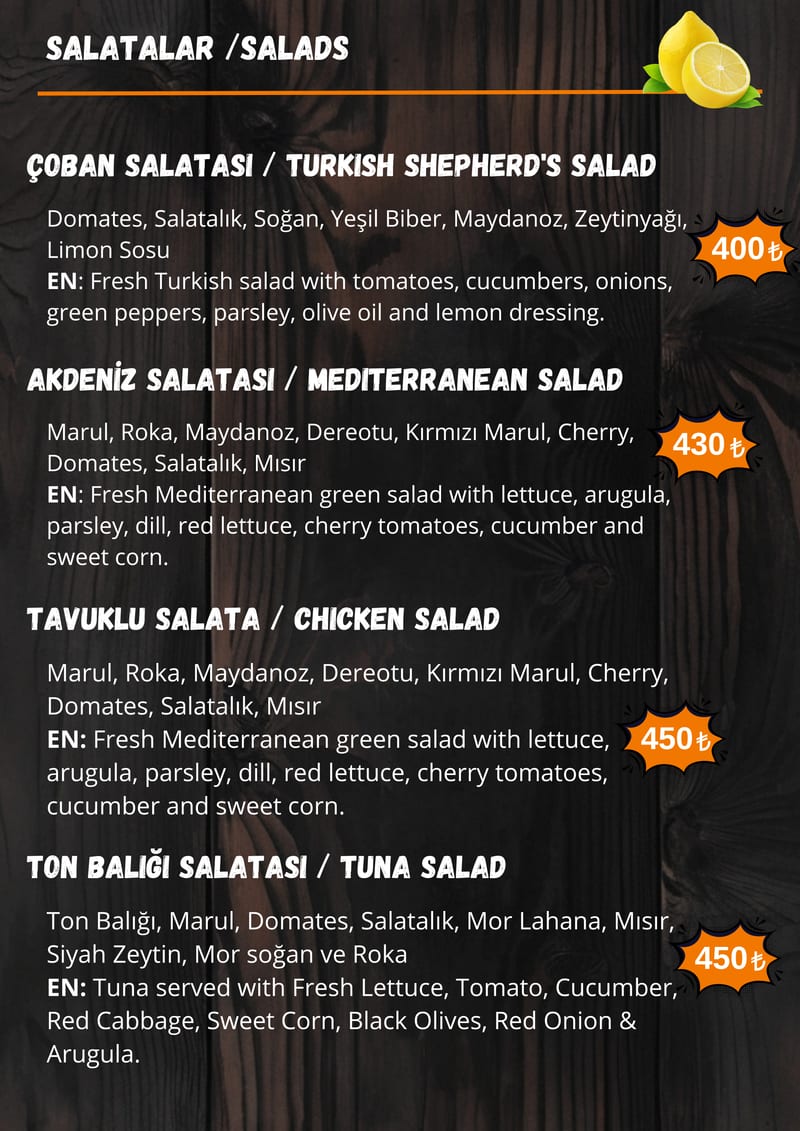 Street Munch taze salatalar menüsü